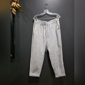 J. Crew Pants Womens Size 10 Black White Linen Cotton Tie Waist Striped Cuff